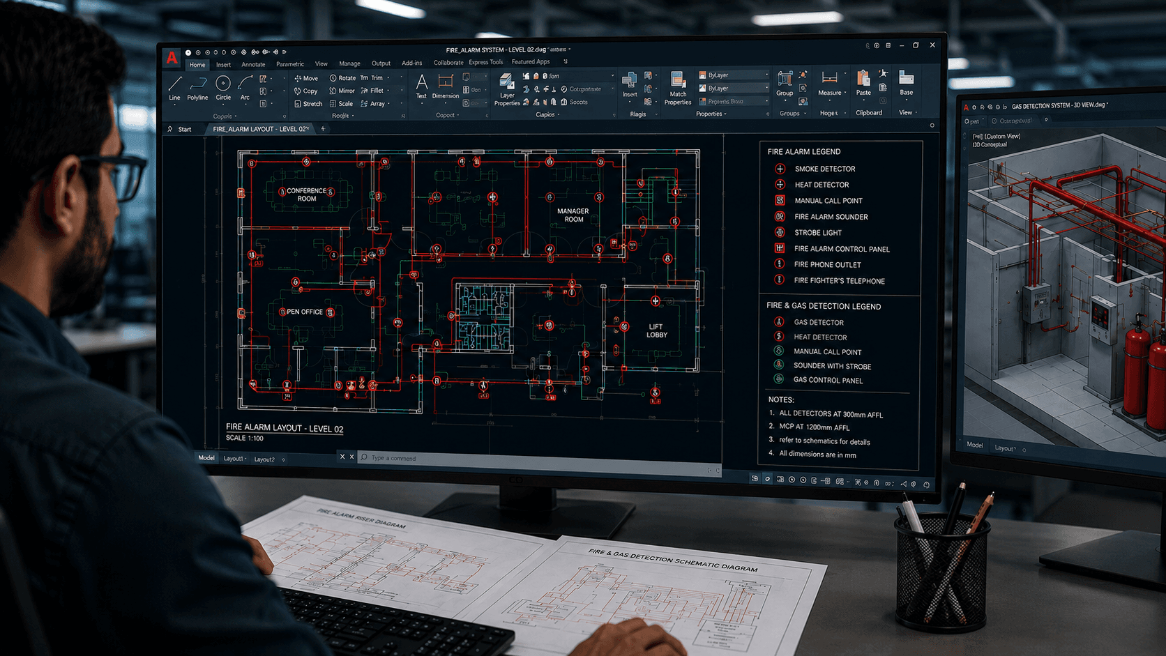 Fire alarm engineering drawings and documentation